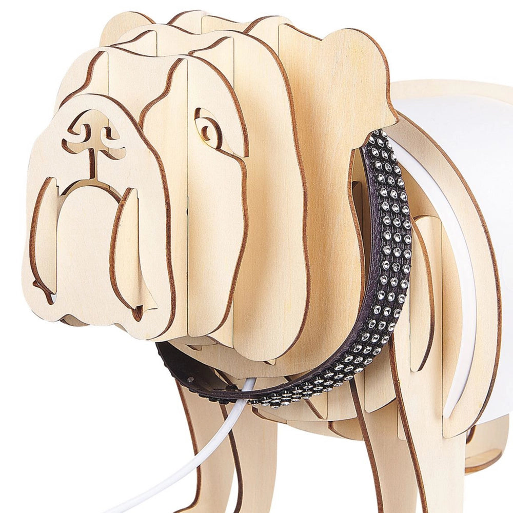 Lampada da tavolo in legno chiaro a forma di cane con luce accessorio decorativo per camera da letto ufficio