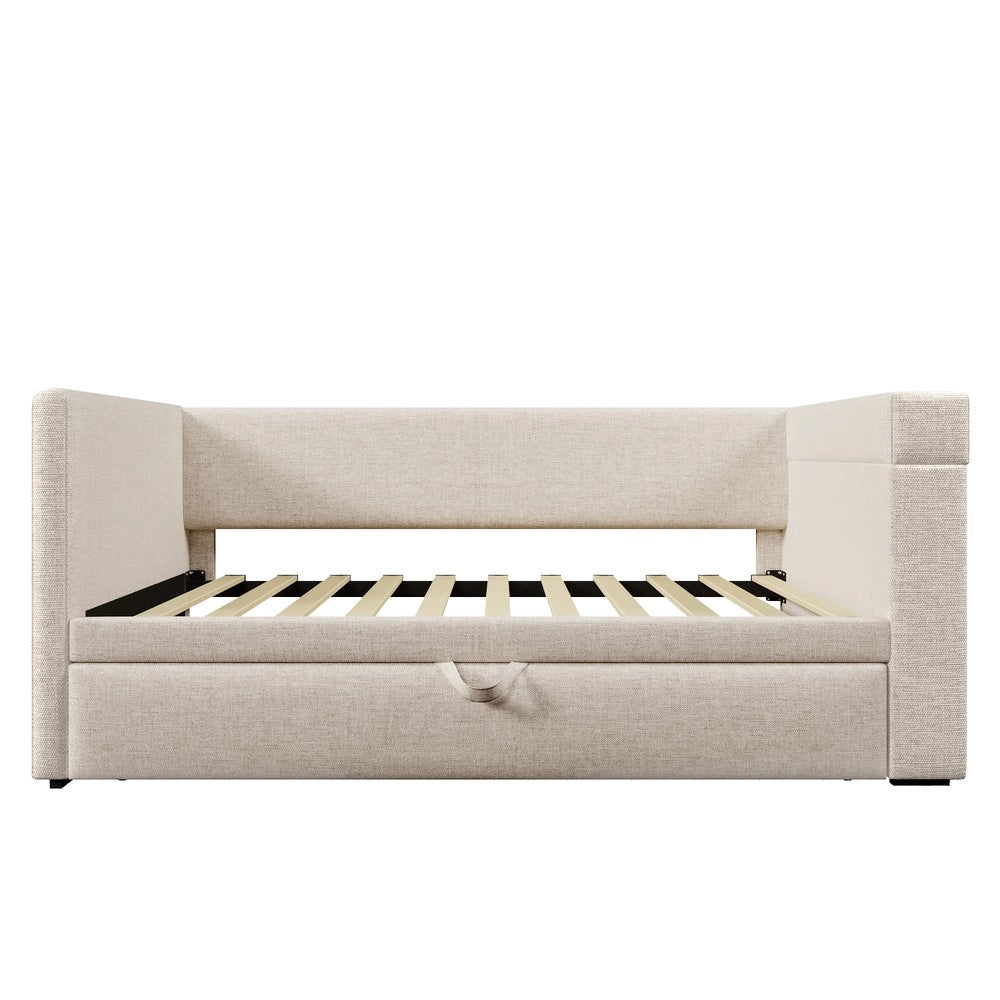 Letto Singolo Imbottito con Estraibile ¨C MINIMAL ¨C Tessuto Beige 90x190