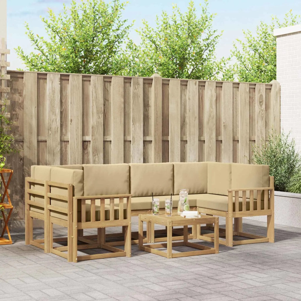 Set di divani da esterno con cuscino 7 pcs Bianco e Beige