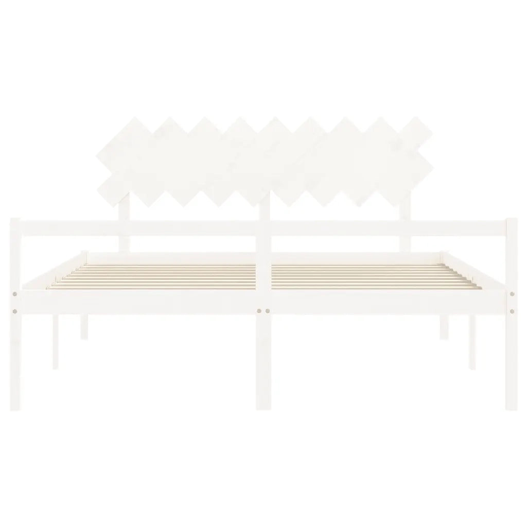 Letto matrimoniale | Letto per adulti | Letto per Anziani con Testiera Bianco Super King Legno Massello