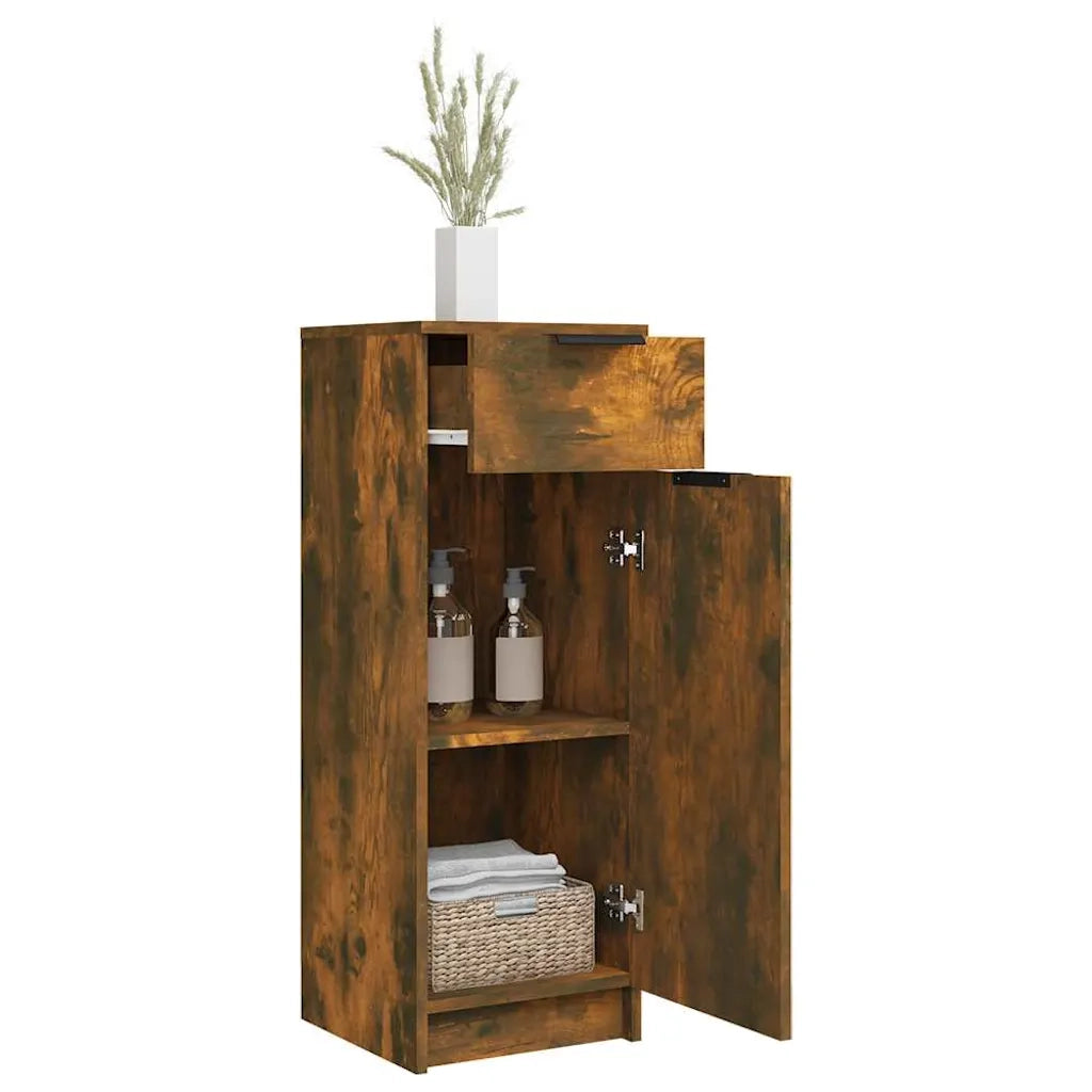 Armadietto Bagno Rovere Fumo 32x34x90 cm in Legno Multistrato 817057