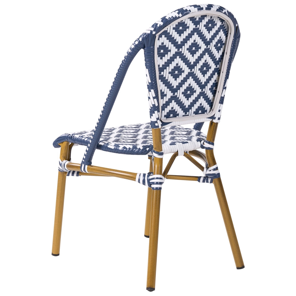 Set da pranzo da giardino a 4 posti Piano in rattan sintetico blu e bianco Tavolo ø 70 e 4 strutture in alluminio impilabili