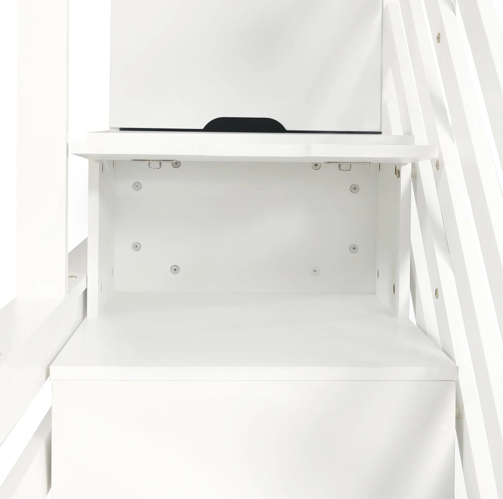 Letto a castello per bambini con scala contenitore e 2 cassetti bianco