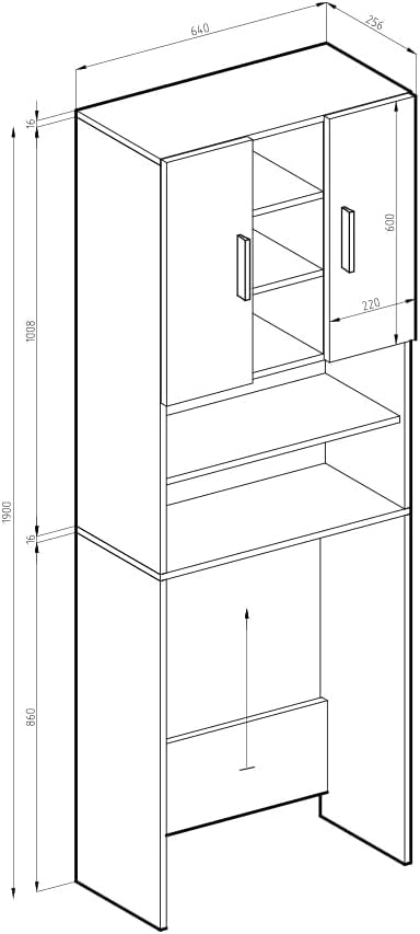 Mobile per lavatrice Luis, Bianco, 64 x 190 cm, per la conservazione di detersivi e accessori da bagno