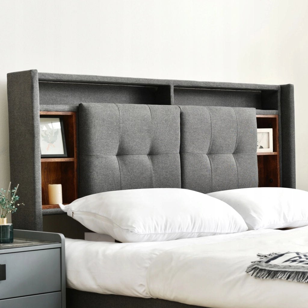 Letto matrimoniale - Xylo - 160x200 - Grigio - USB, LED, con materasso