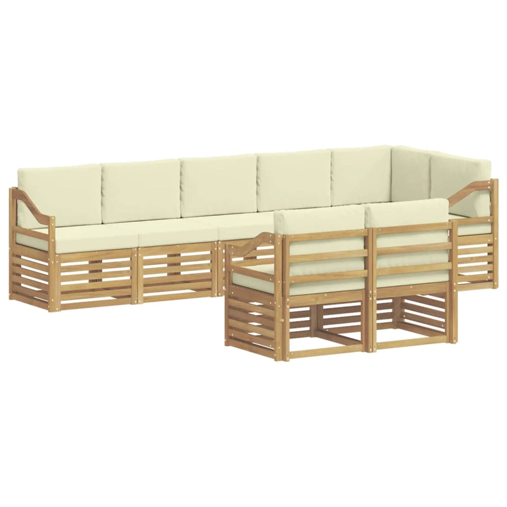 Set divani 8 pcs Bianco e Crema Legno di Acacia Massello