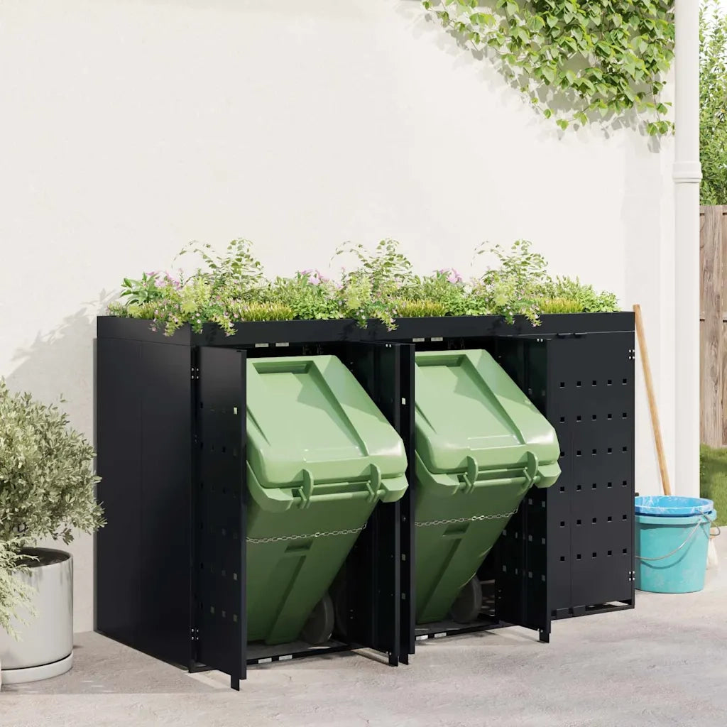 Contenitore per Rifiuti per 3 Bidoni Nero 204 x 77,5 x 121,5 cm