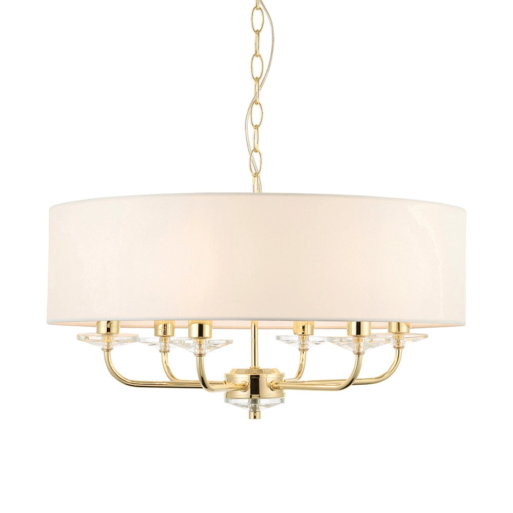 Lampadario 6 luci ottone paralume bianco E14 Nixon Endon