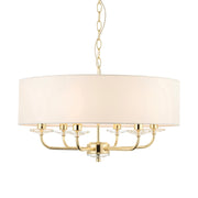 Lampadario 6 luci ottone paralume bianco E14 Nixon Endon