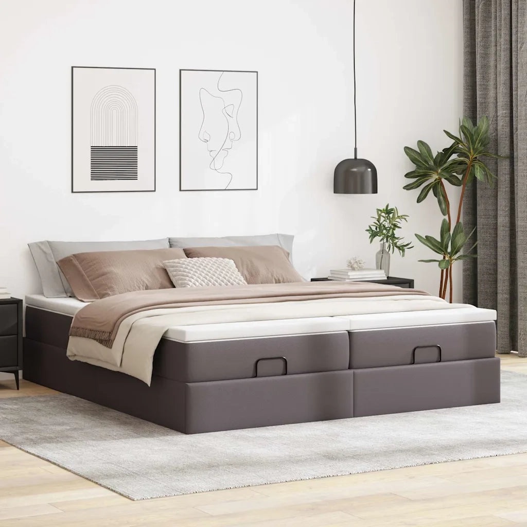 Struttura Letto Pouf con Materassi Grigio 200x200 cm Similpelle