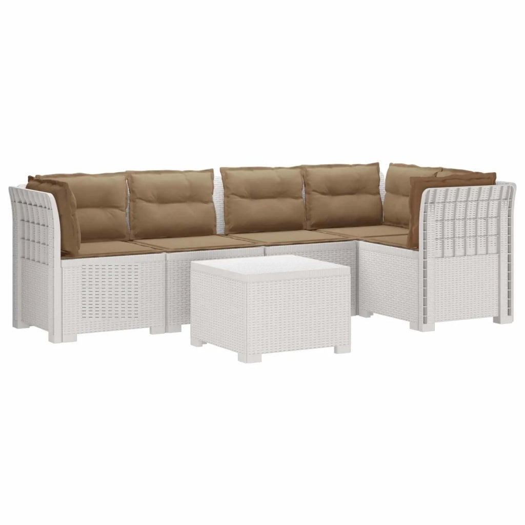Divano da Giardino 5 Posti con Cuscini Stile Rattan PP Bianco 3444096