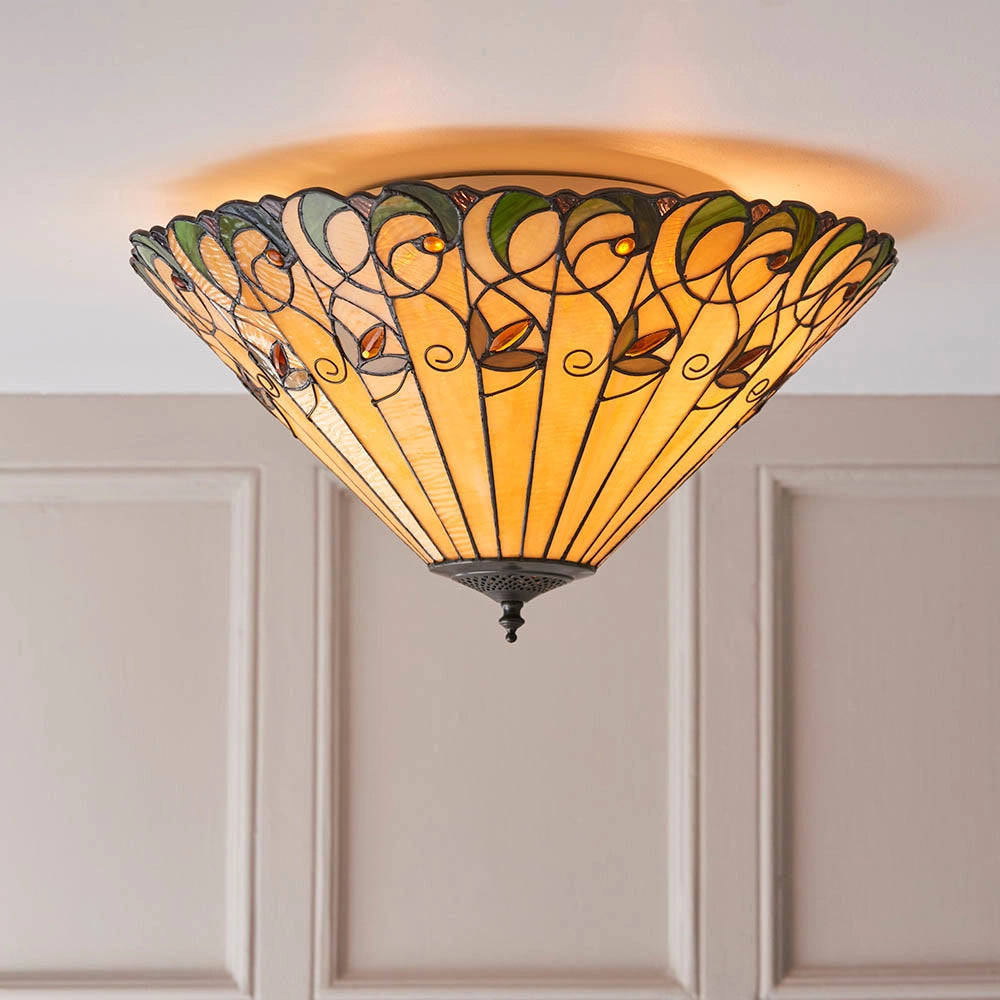 Plafoniera Tiffany vetro ambra fiori 2xE27 JAMELIA