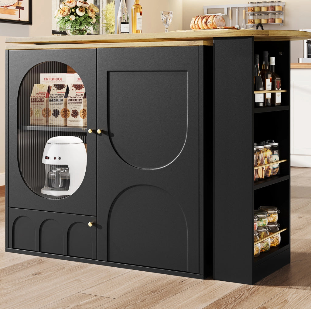 Isola cucina con piano girevole 360°, 3 ante, nero