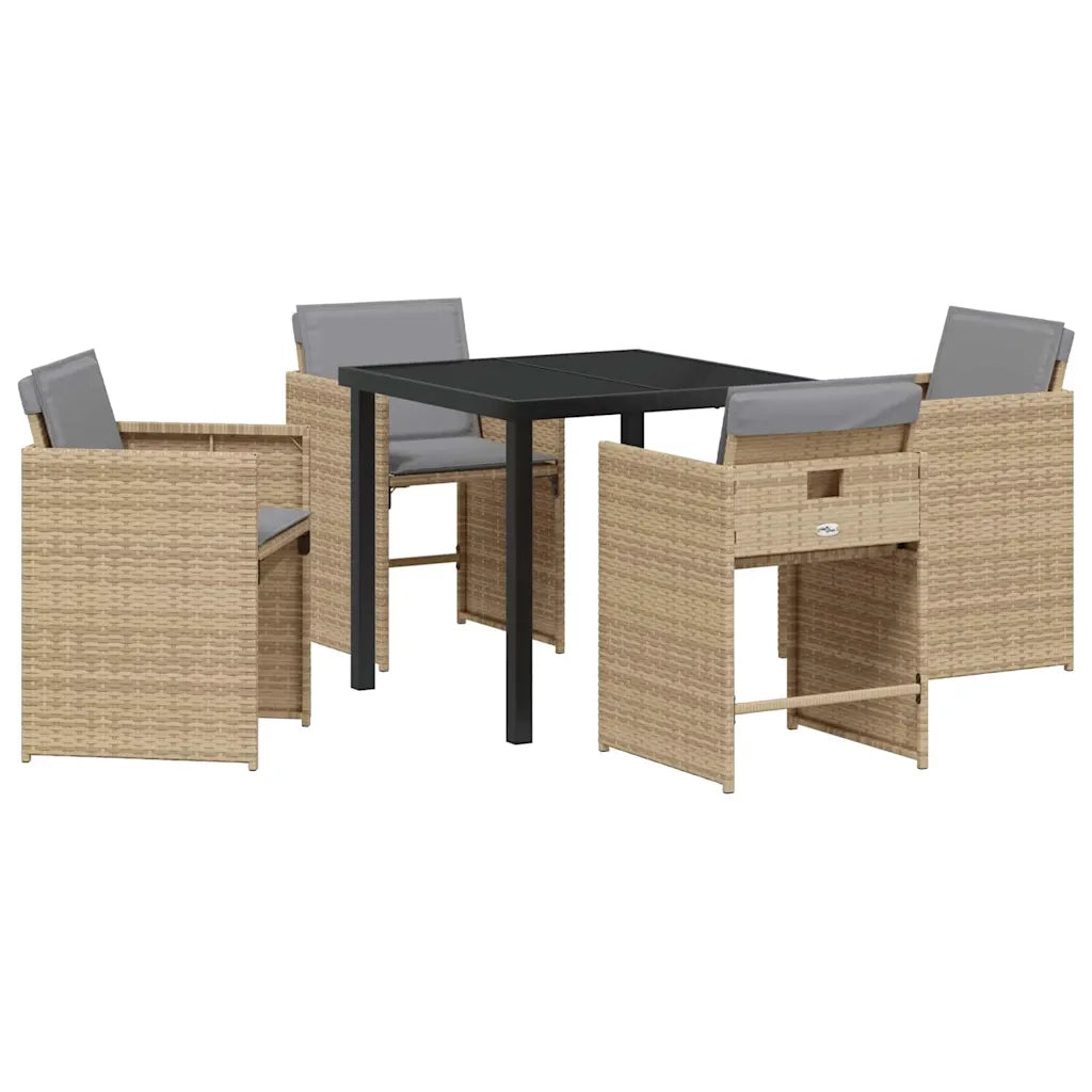 Set da Pranzo per Giardino 5 pcs Beige polyrattan