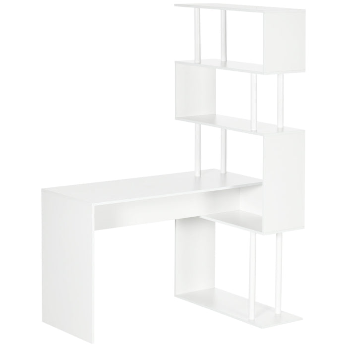 Scrivania Angolare da Ufficio 120x80x176 cm con Libreria in Truciolato Bianco