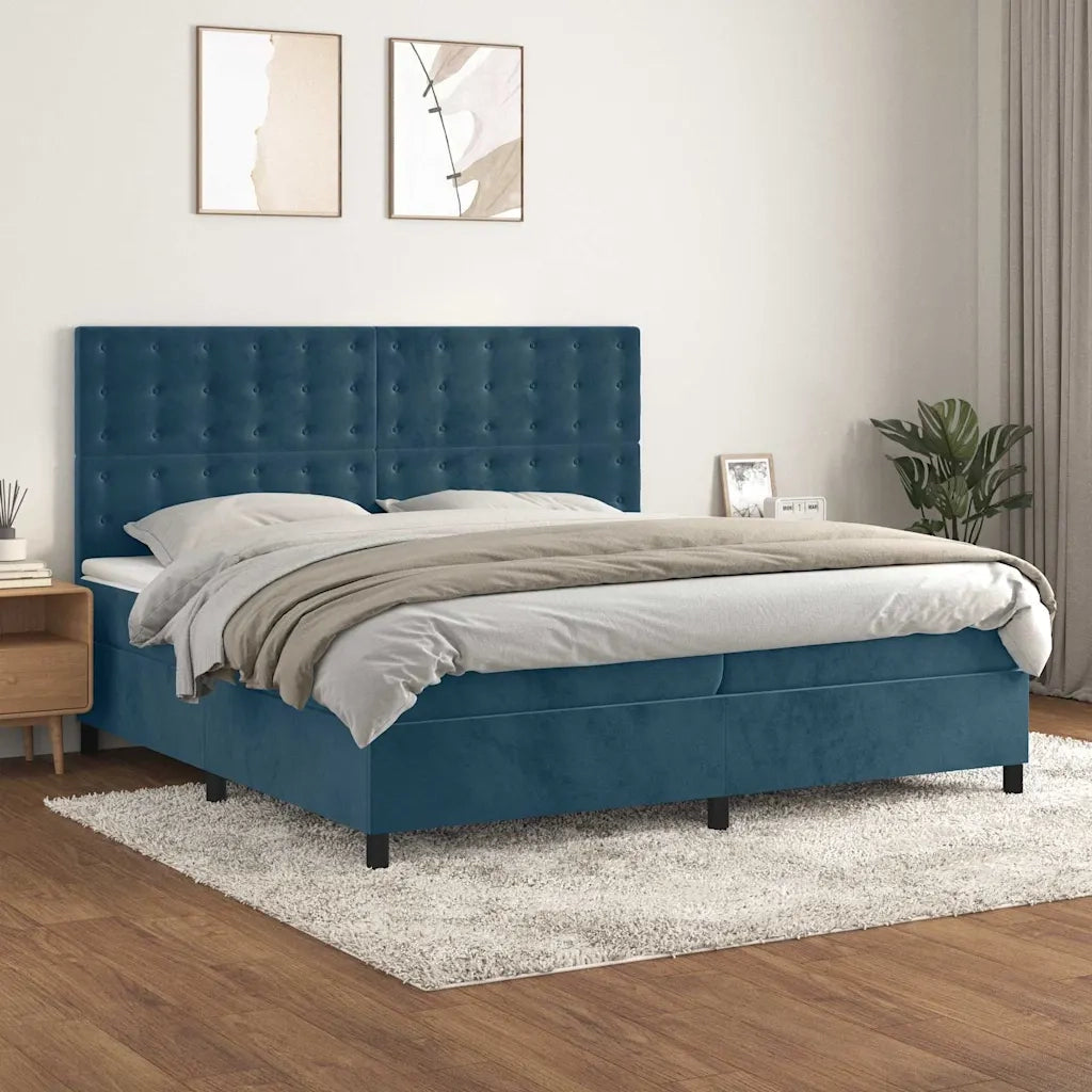 Giroletto a Molle con Materasso Blu Scuro 200x200 cm in Velluto 3143287