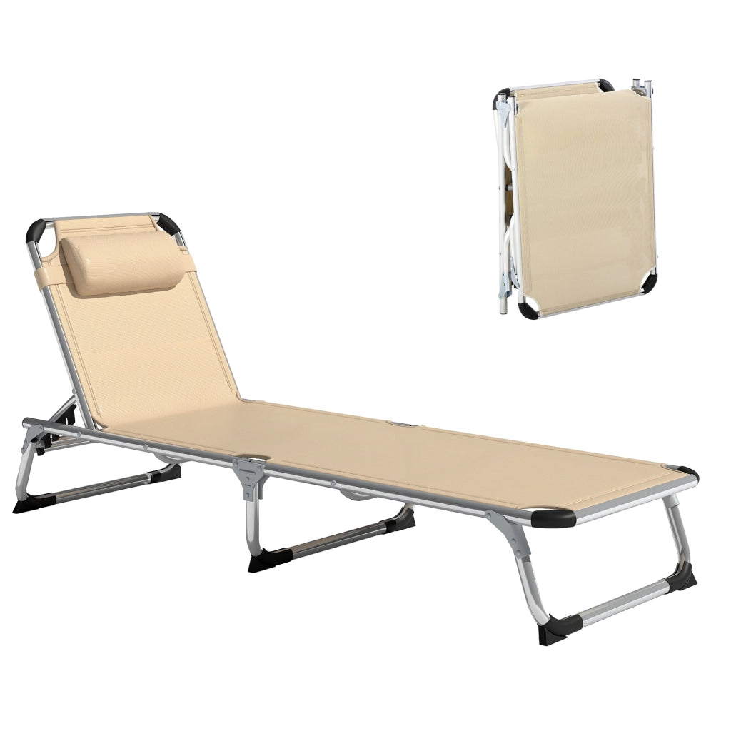Sdraio Pieghevole con Poggiatesta e Schienale Regolabile in Alluminio, 60x165x76 cm, Beige