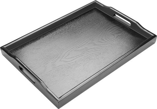 Piatto di servizio rettangolare in legno nero con manico antiscivolo | Piatto da cucina per servire e organizzare