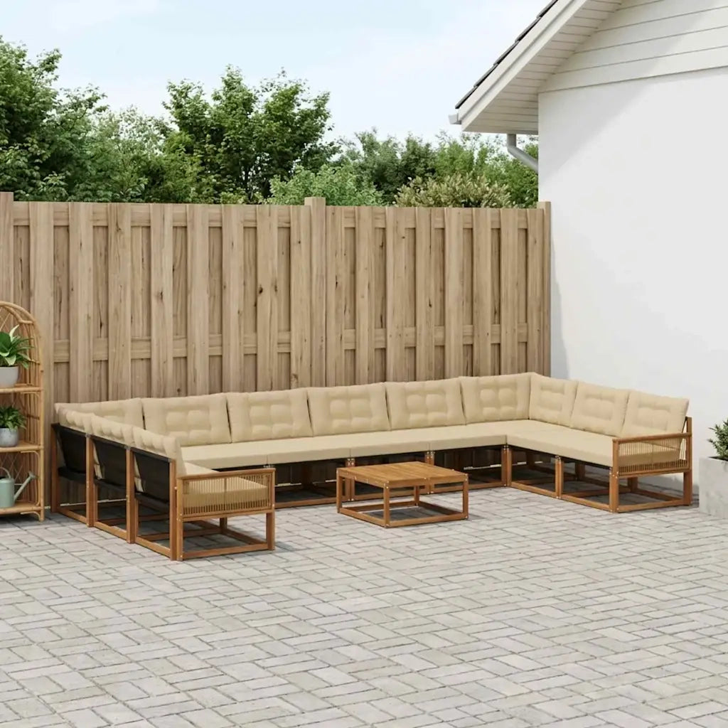 Set di divani da esterno con cuscino 11 pcs Naturale e Beige 3381733