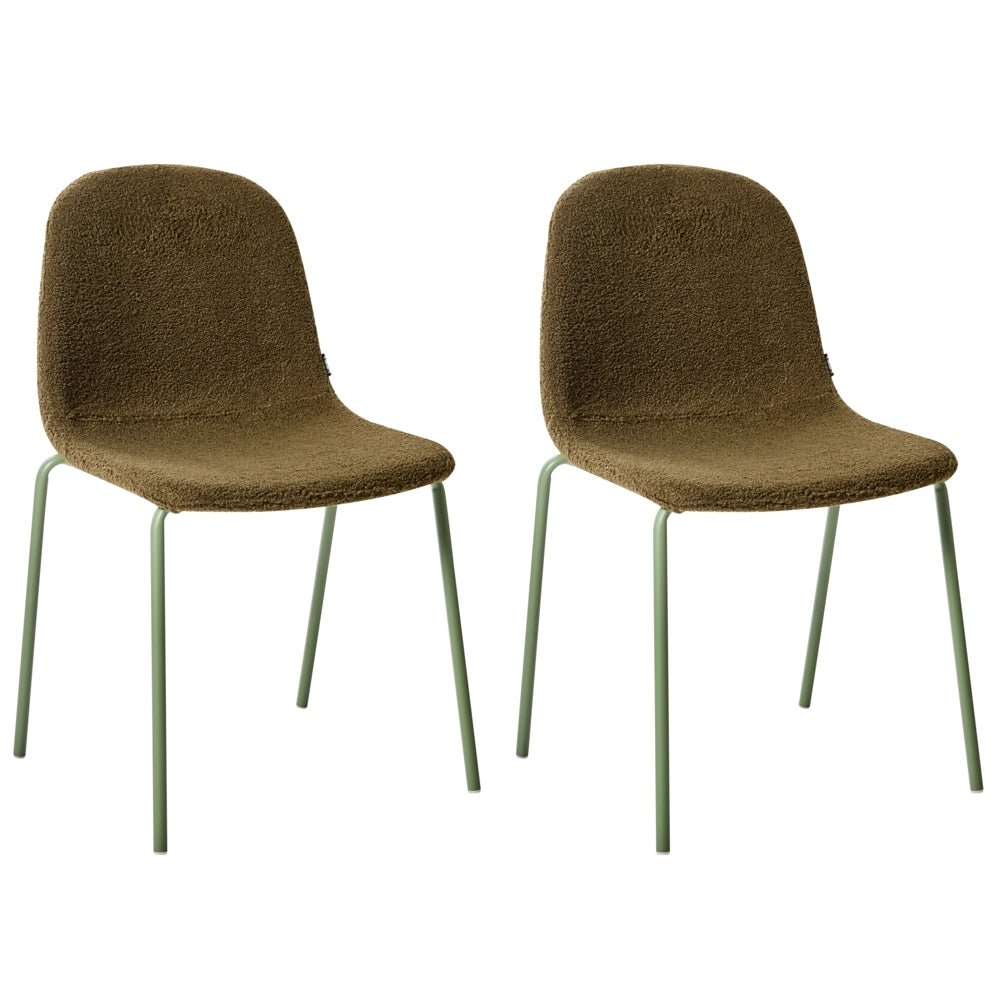 Set di 2 sedie da conferenza tappezzate in bouclé verde con gambe in ferro Impilabili Mobili da ufficio