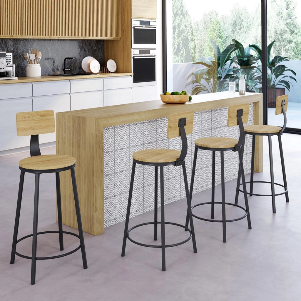 Set di 4 sgabelli da bar DETROIT, seduta rotonda con schienale dal design industriale