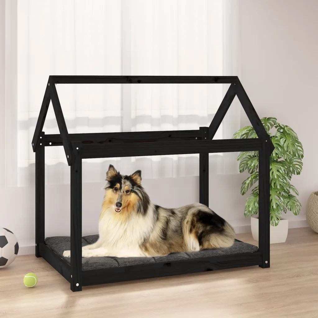 Cuccia per Cani Nera 101x70x90 cm in Legno Massello di Pino 822216