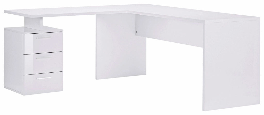 Scrivania Angolare 180/160x60x75cm cm New Selina Bianco Lucido e Ardesia