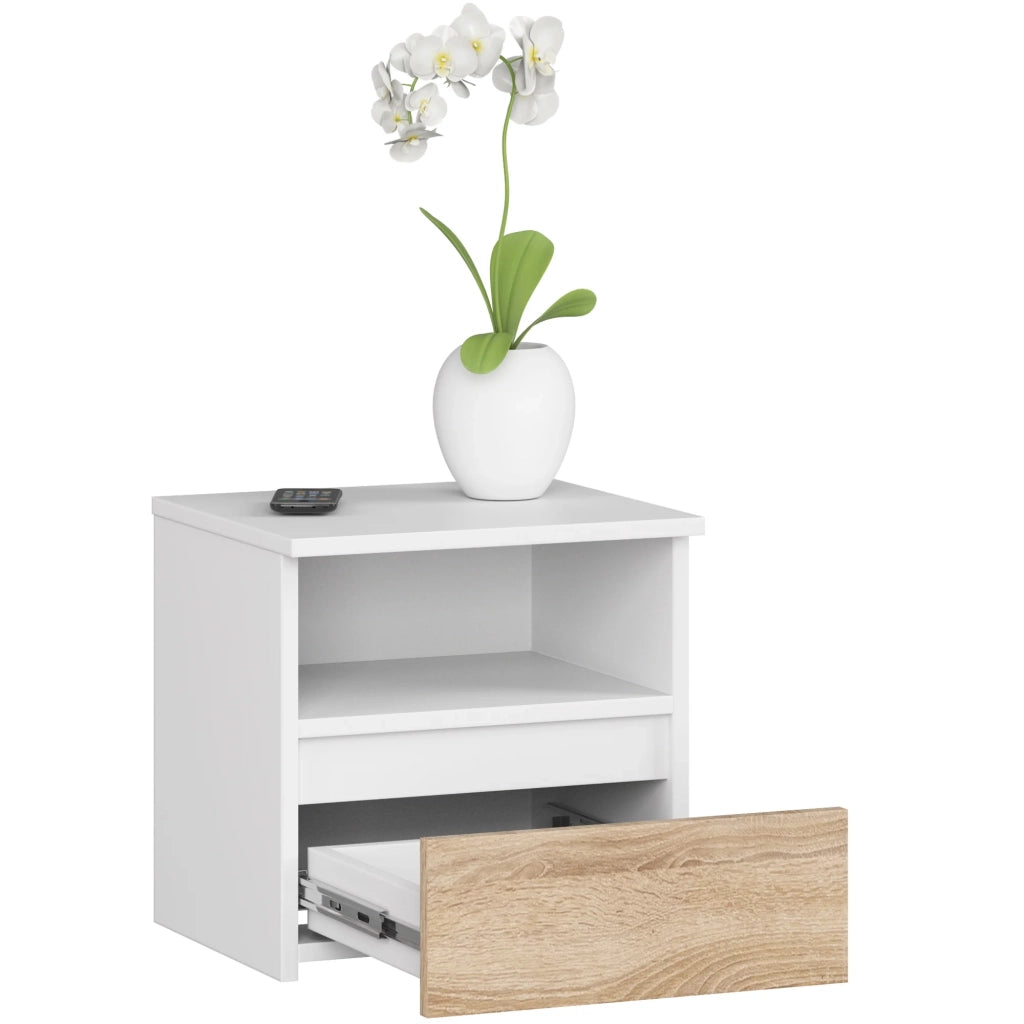 Comodino AKORD CL1 Bianca 40 cm 1 cassetto inserto frontale Sonoma Quercia 40x35x40 cm