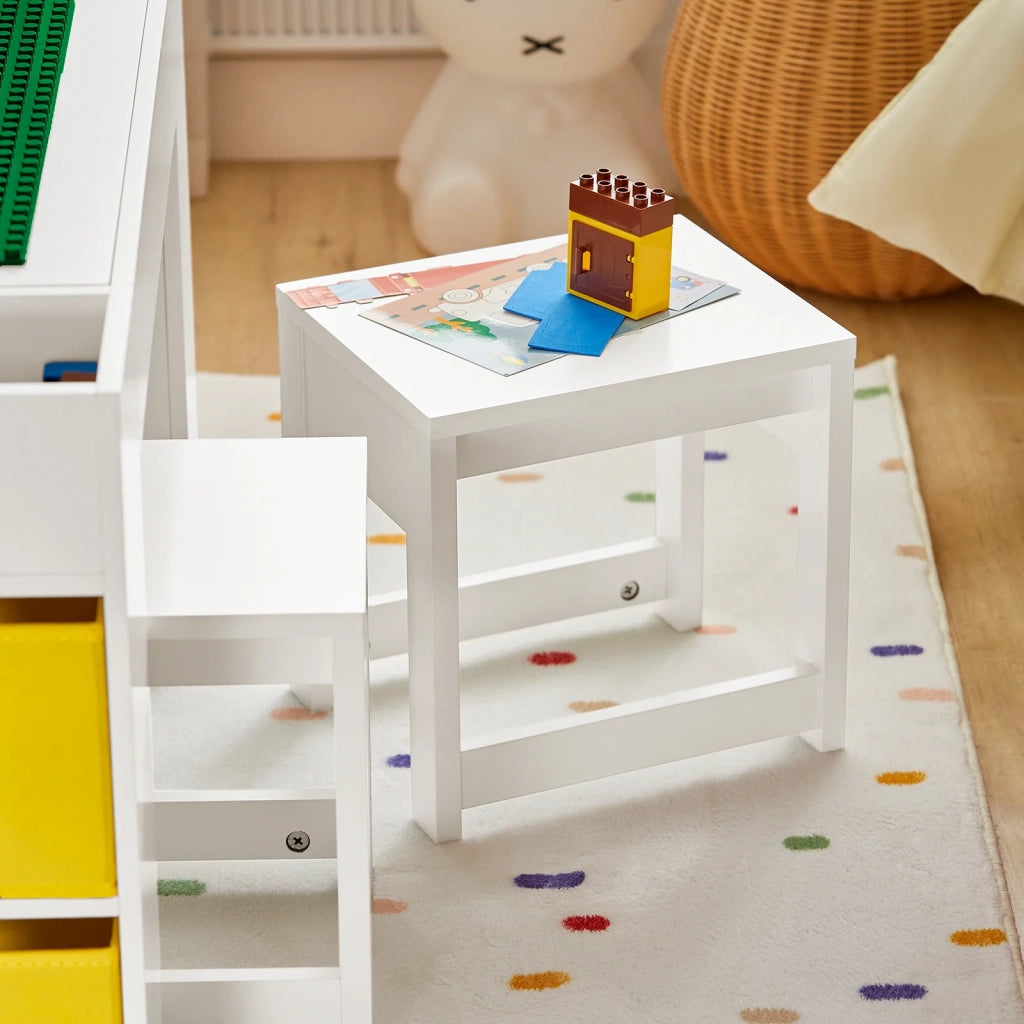 Tavolo Per Bambini Con 2 Sgabelli Set Mobili Per Bambini Tavolo Da Gioco Con Spazio Di Archiviazione 87x50x50 Cm KMB75-W SoBuy