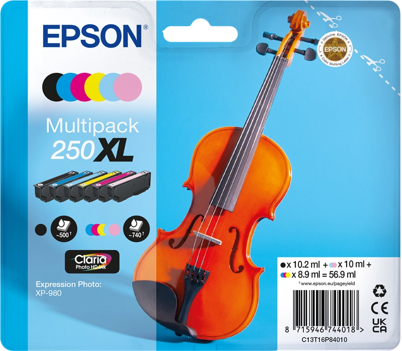 Epson 250XL Violin Claria Photo HD cartuccia d'inchiostro 6 pz Originale Resa elevata (XL) Nero, Ciano, Ciano chiaro, Magenta chiaro, Magenta, Giallo