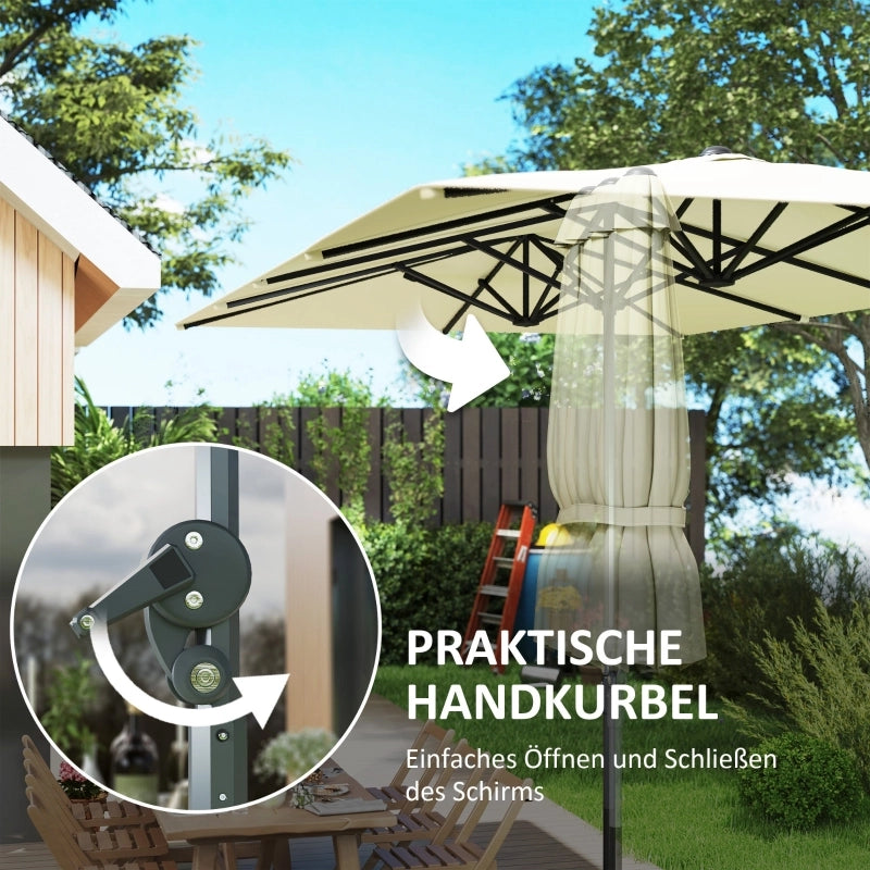 Doppio parasole 451 x 264 cm con manovella protezione UV 50+ struttura in alluminio impermeabile ideale per balcone patio e giardino colore bianco crema