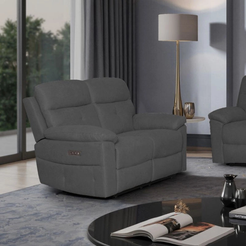 Set divani Kayde 2 e 3 posti recliner elettrici in tessuto Mia 103-27 grigio scuro