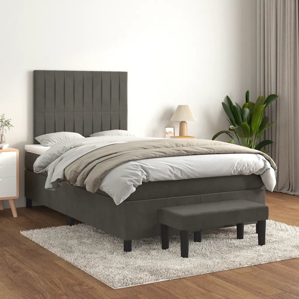 Giroletto a Molle con Materasso Grigio Scuro 120x190 cm Velluto