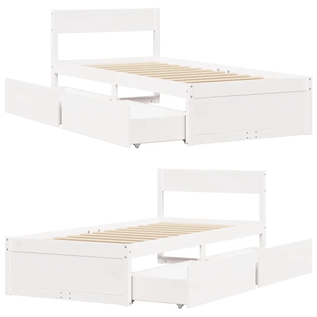 Letto senza Materasso Bianco 75x190 in Legno Massello di Pino 846808