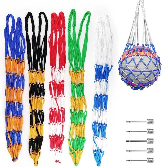 Sacchetto di rete portatile - 5 pezzi con spilli gonfiabili - pallavolo pallacanestro pallamano - attività all'aperto.