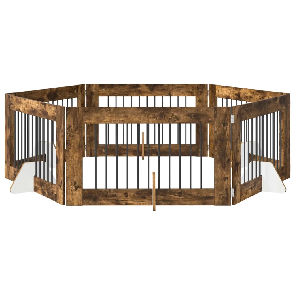 Cancello per cani con supporti 6 pcs Rovere Fumo 100 x 60 cm