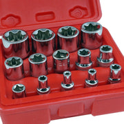 Trade Shop - Set Kit 14 Pz Chiavi A Bussole Torx In Lega Da 4 A 24 Mm Attacco 1/2" 1/4" 3/8" -