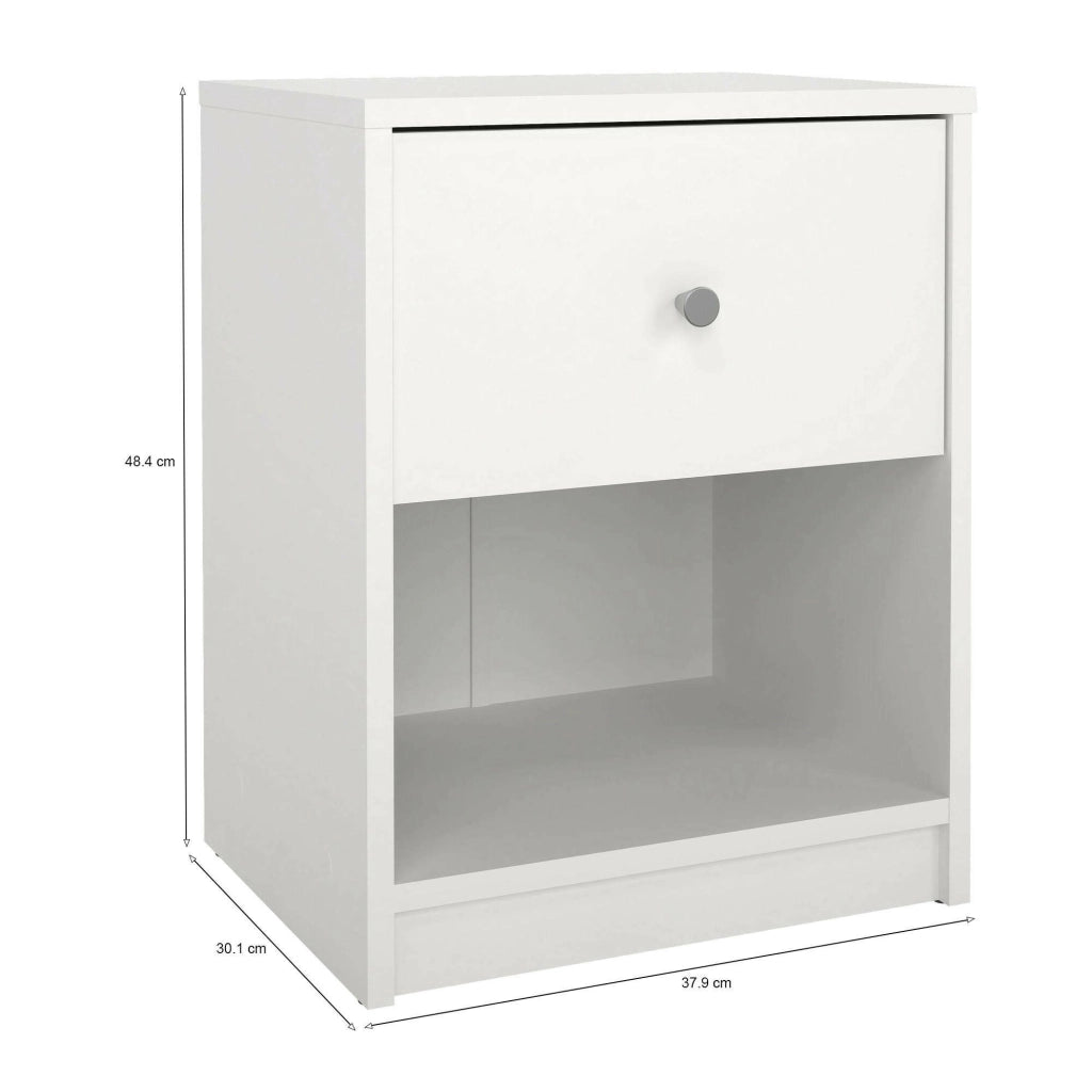 Comodino Kastri, Comò basso, Tavolino da notte, Mensola da letto, 38x30 h48 cm, Bianco