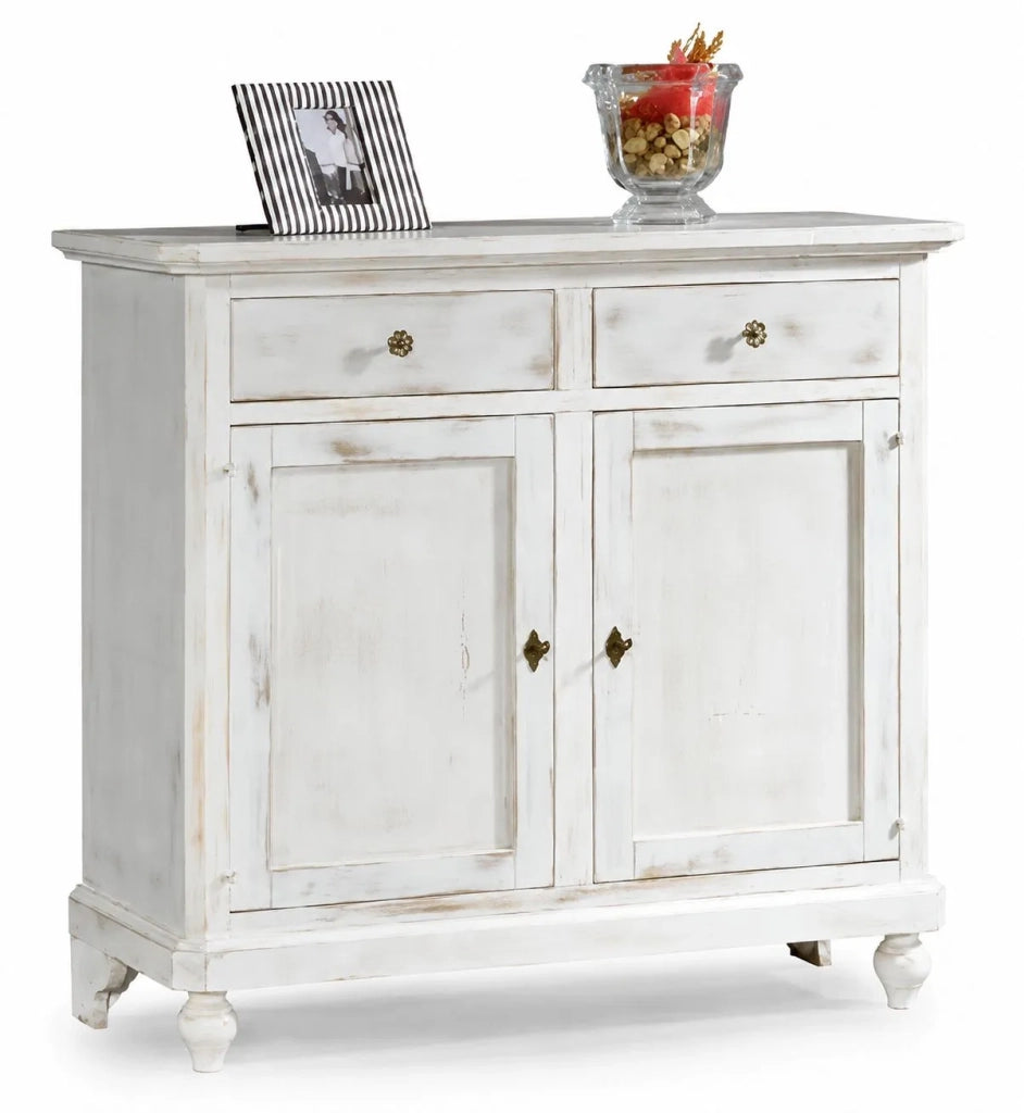 Madia credenza 2 porte legno shabby chic bianco consumato 112 x49x98 - Mobili 2G