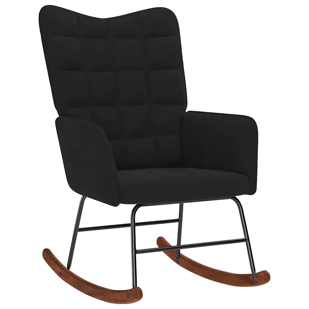 Sedia a dondolo con sgabello in velluto nero 4016849