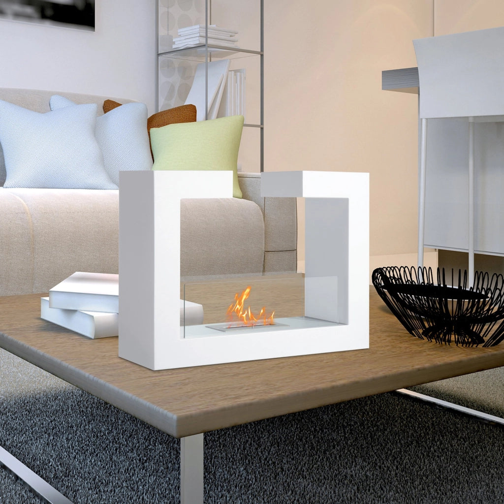 EasyComfort Caminetto a Bioetanolo da Tavolo 2000W in Acciaio Inossidabile Inodore con Vetro 78 x 25 x 58 cm Bianco