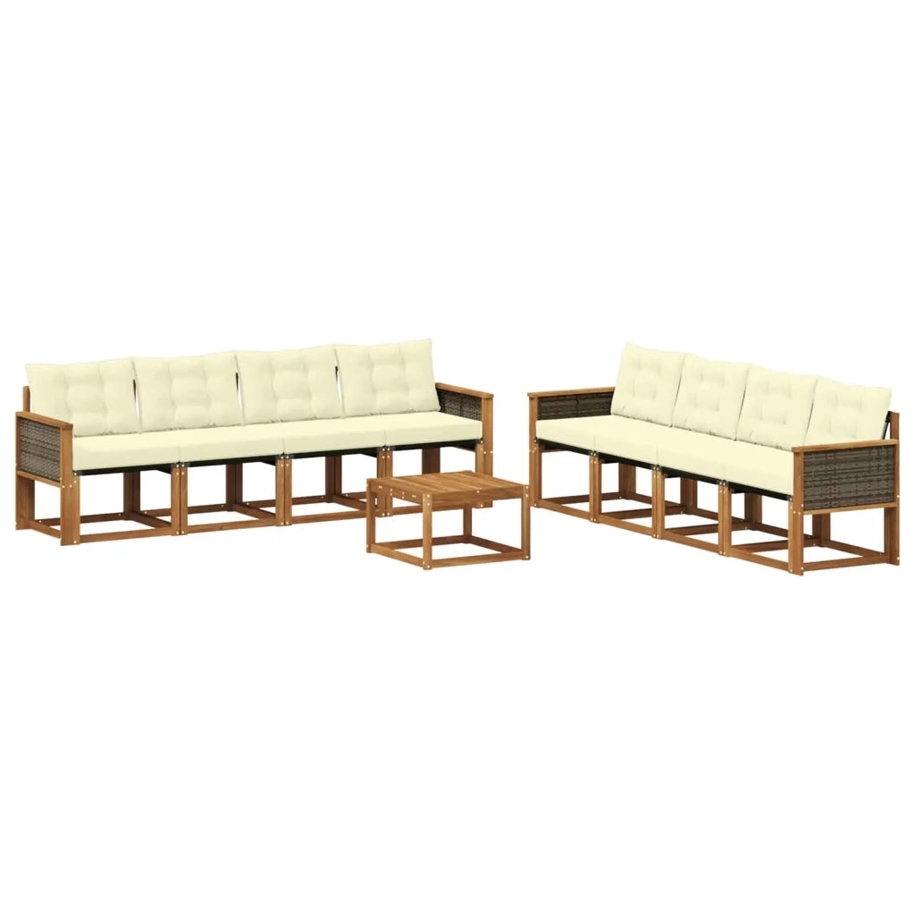 Set di divani da esterno 9 pz Naturale e Crema 3381850