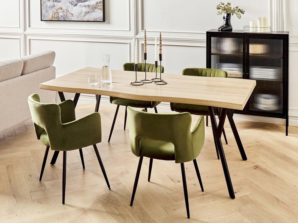 Tavolo da cucina in legno chiaro rettangolare moderno con piano in MDF e gambe in acciaio 180 x 90 cm 4 posti da cucina