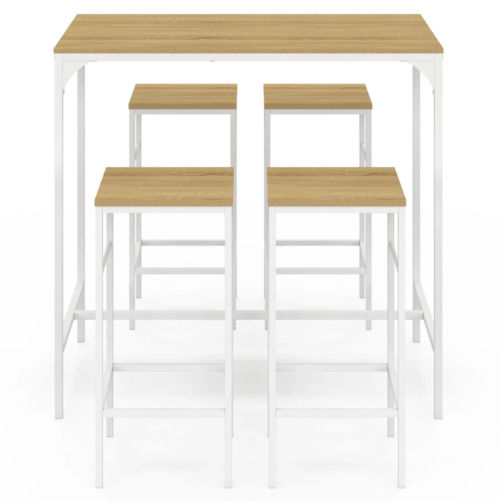 IDMarket - DETROIT Tavolo da bar alto 100 cm e 4 sedie da bar in legno e metallo bianco, design industriale