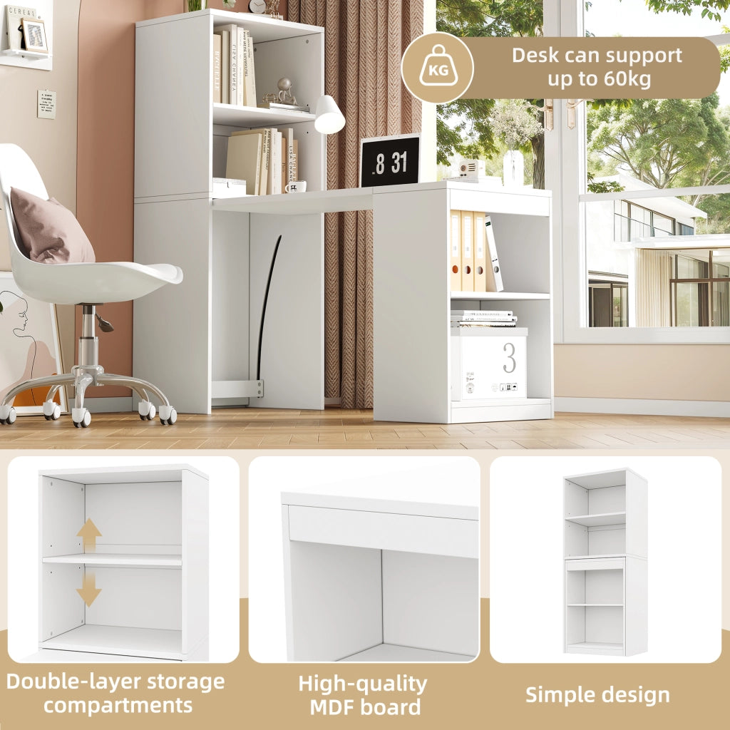 Scrivania Pieghevole con Armadio Integrato ¨C MINIMAL ¨C Bianco, 4 Ripiani, 130x51x137