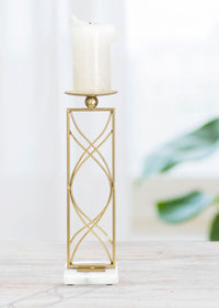 Portacandele Exy 10x10x35 cm in Ferro e Marmo Oro e Bianco