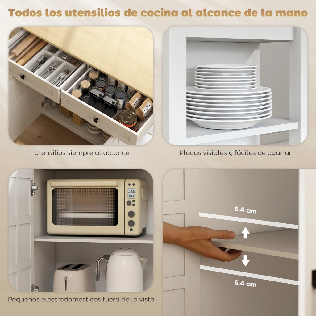 Isola Cucina con Ruote, Piani Pieghevoli, 2 Ante, 2 Cassetti, 6 Ripiani Aperti ¨C Zephmum ¨C Bianco