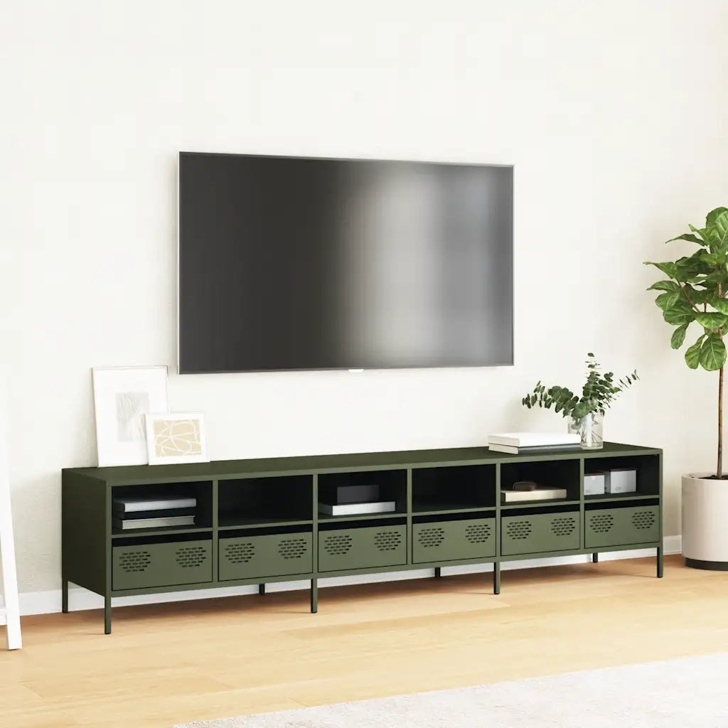 Mobile TV Verde Oliva 202x39x43,5 cm Acciaio Laminato a Freddo 3307159