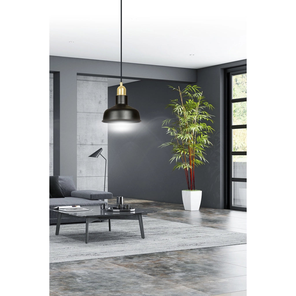Sospensione Industrial 1 Luce Kubera In Acciaio Nero Con Elementi In Oro