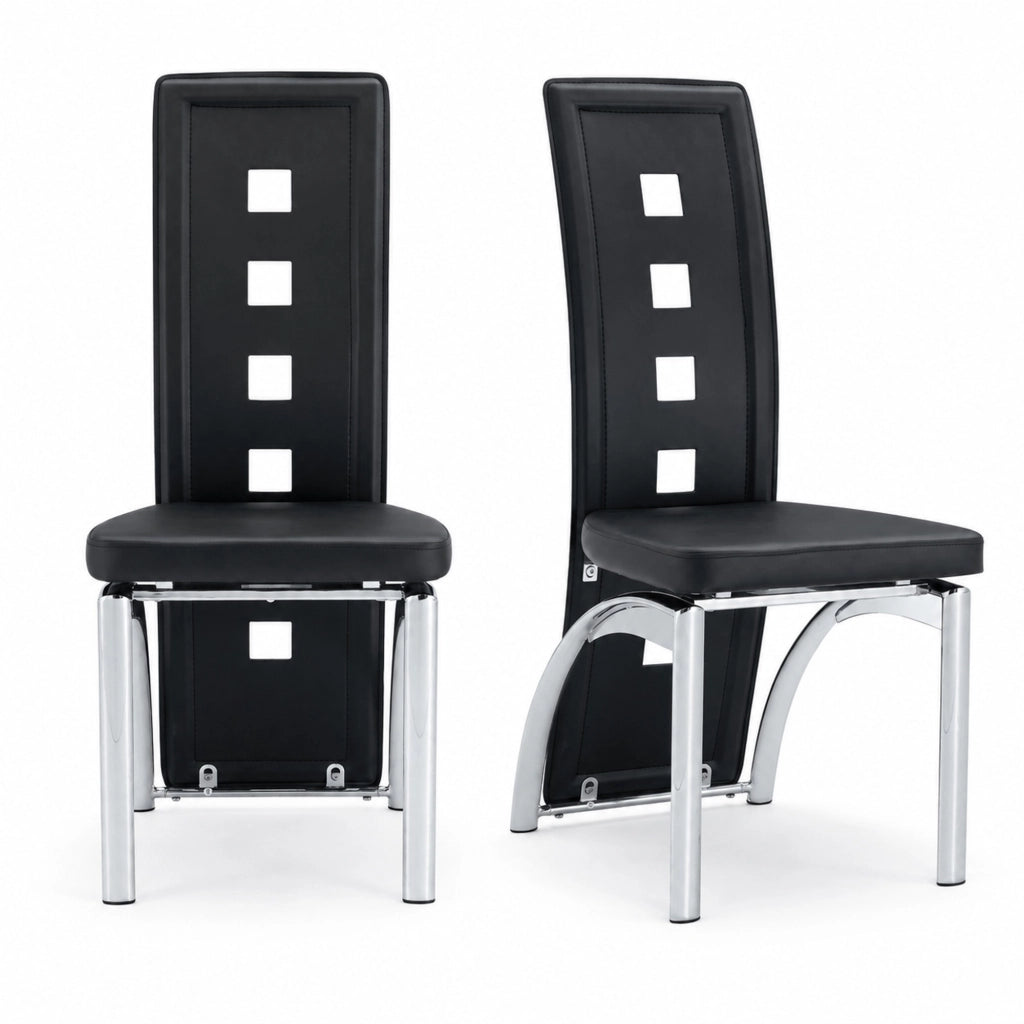 Set 2 sedie da pranzo nere in PU con gambe argentate